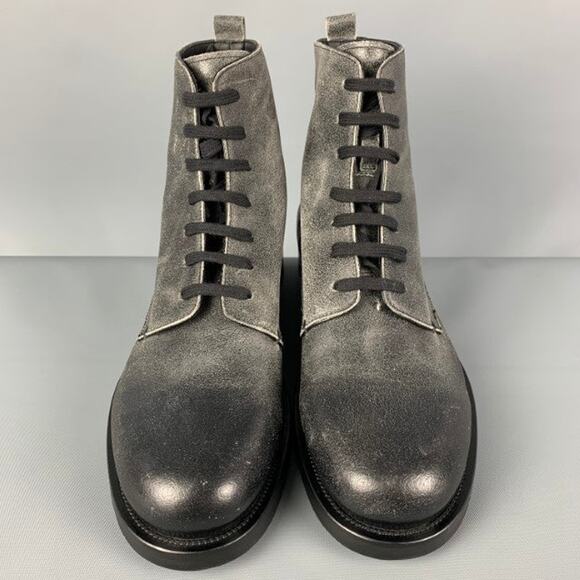 EMPORIO ARMANI Size 10 Black Distressed Leather Lace-Up Boots main image 8